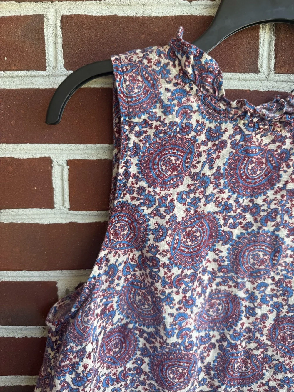 J.Crew 100% Linen Paisley Ruffle High Neck Sleeveless Blouse, Size L